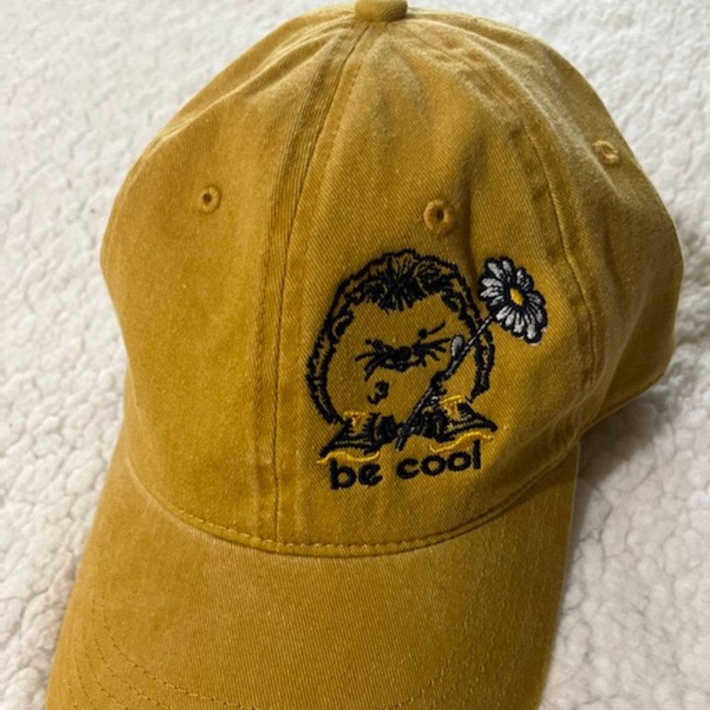 Handmade unstructured hat with blue hedgehog in perrywinkle or mustard